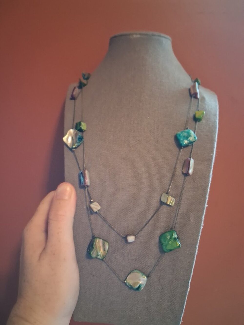 34 inch Double stranded Shell beaded necklace